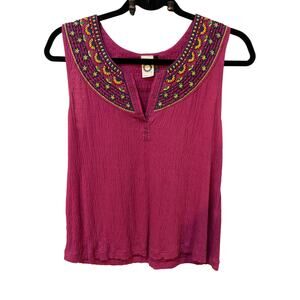 Akemi +Kin Anthropologie Pink Embroidery Collar Top Rayon Blend Pullover Size XS